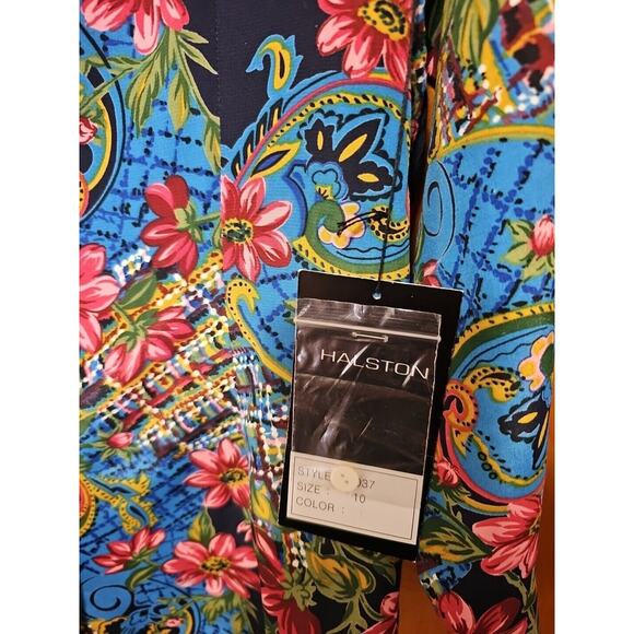 Halston Blouse Blue Floral Print Button Front Shirt Women's Size 10 Polyester - Picture 4 of 4
